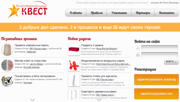 Фрагмент интерфейса приложения «Благотворительный квест»