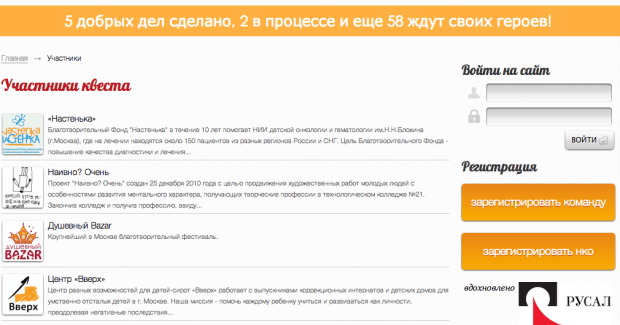Фрагмент интерфейса приложения «Благотворительный квест»